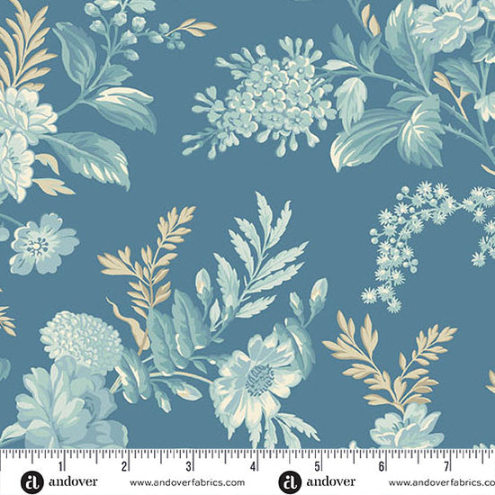 Andover Fabrics Sewing Bird - Bed of Roses Indigo