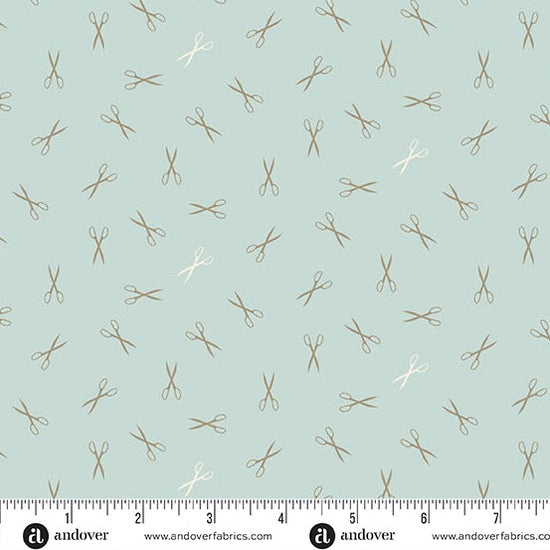Andover Fabrics Sewing Bird - Good Scissors Blue Quartz