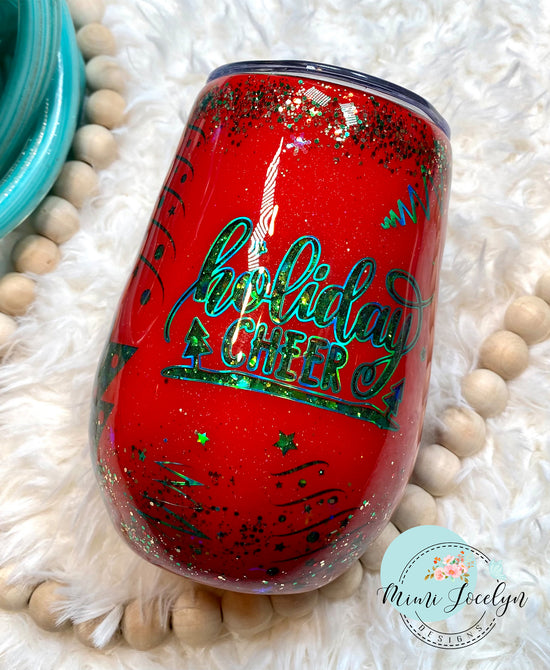 RTS - “HOLIDAY CHEER” PEEK-A-BOO WINE TUMBLER