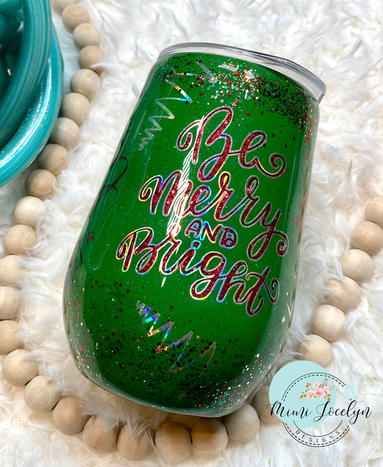 RTS - “MERRY AND BRIGHT” PEEK-A-BOO WINE TUMBLER