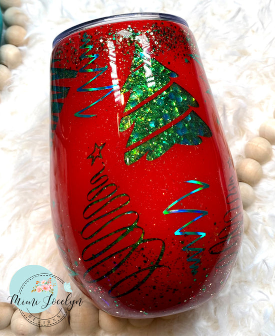 RTS - “HOLIDAY CHEER” PEEK-A-BOO WINE TUMBLER